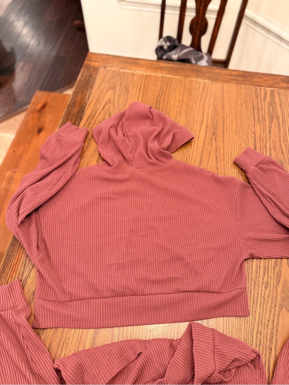 ALO Yoga Women's Ribbed Hoodie & Jogger Set in Maroon - Picture 7 of 9